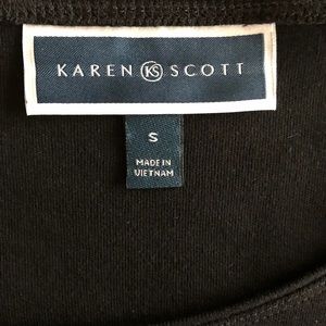 Karen Scott Womens Embroidered T Shir Black Size X Large